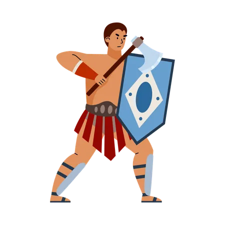 Gladiador o legionario griego o romano con hacha  Ilustración