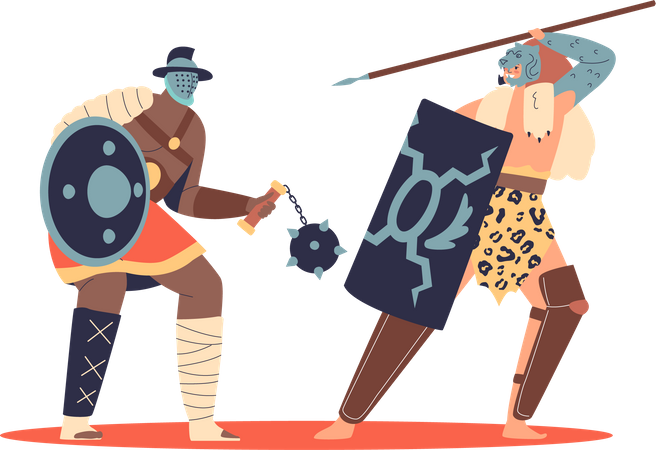 Gladiadores romanos luchando  Ilustración