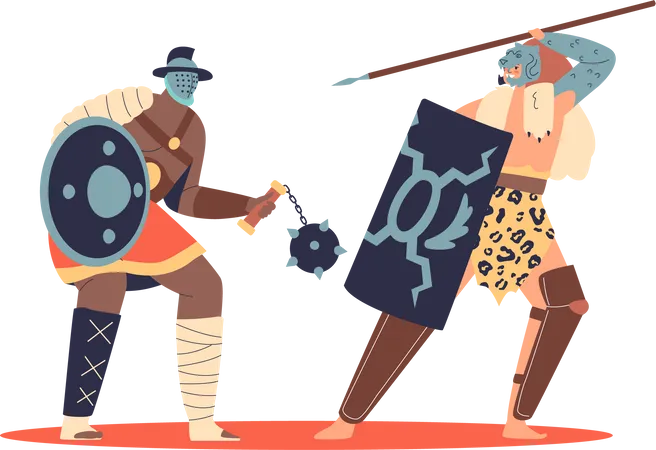 Gladiadores romanos luchando  Ilustración
