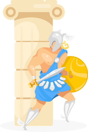 Gladiator behind column  Illustration