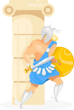 Gladiator behind column  Illustration