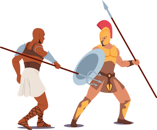 Gladiator Fighting with Barbarian on Coliseum Arena Illustration