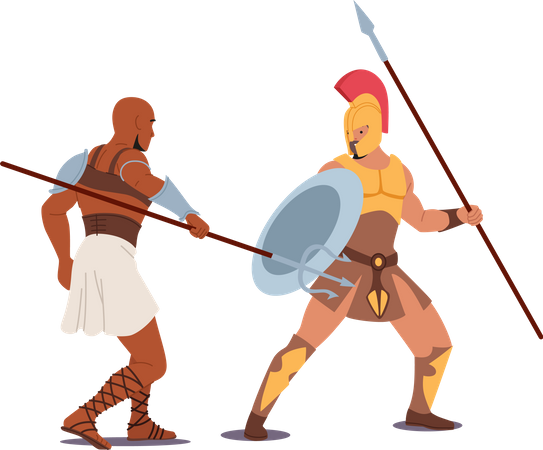 Gladiator Fighting with Barbarian on Coliseum Arena  Illustration