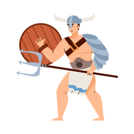 Gladiator warrior in helmet armed with trident  Illustration