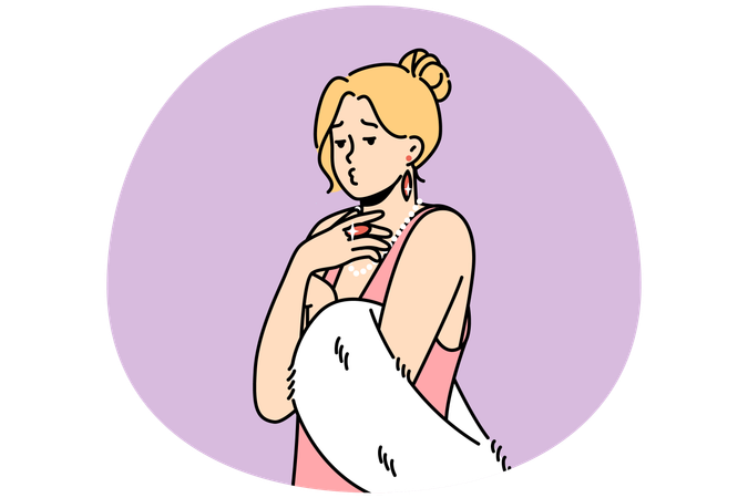 Glamour young blonde woman in dress and fur posing sending air kiss  Illustration