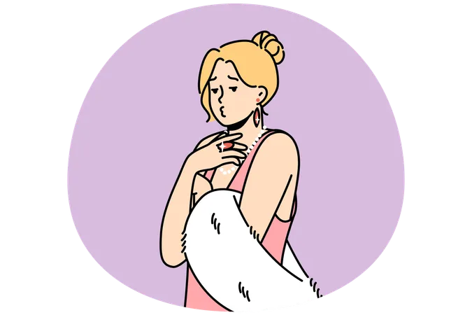Glamour young blonde woman in dress and fur posing sending air kiss  Illustration