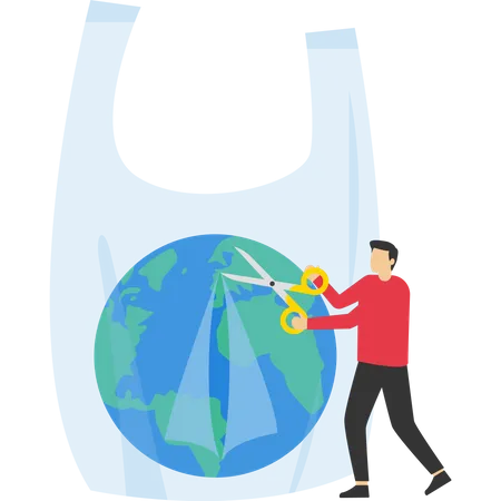 Glass Globe In Garbage Bag Plastic Pollution Environmental Cleanup Save The World Planet Earth Vector Illustration Design Concept In Postcard Template Illustration
