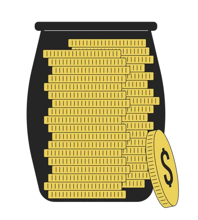Glass Jar Full Of Coins Flat Line Color Isolated Vector Object Savings Finance Editable Clip Art Image On White Background Simple Outline Cartoon Spot Illustration For Web Design Illustration
