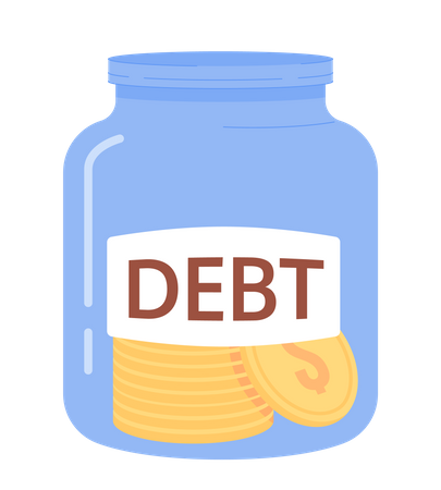 Glass jar with debt label Illustration