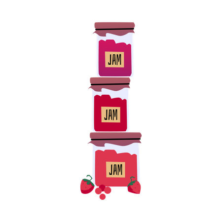 Glass jars with fruit or berry jam  Illustration