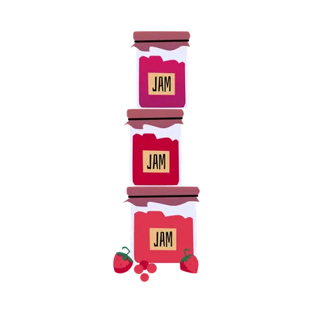 Glass jars with fruit or berry jam  Illustration