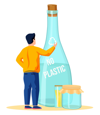 Glass water bottle with recycling  Illustration