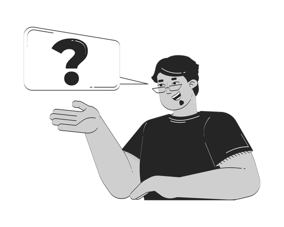Glasses arab man asking question with speech bubble  Illustration