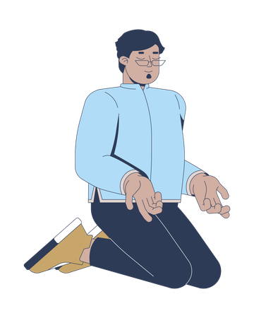 Glasses arab man meditating in prayer  Illustration