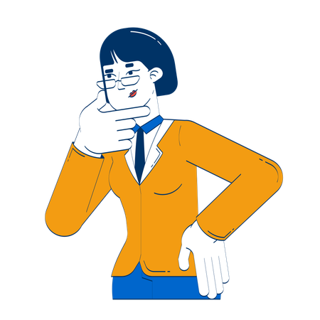 Glasses asian woman in formal attire with thoughtful pose  Illustration