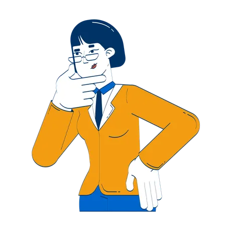 Glasses asian woman in formal attire with thoughtful pose  Illustration