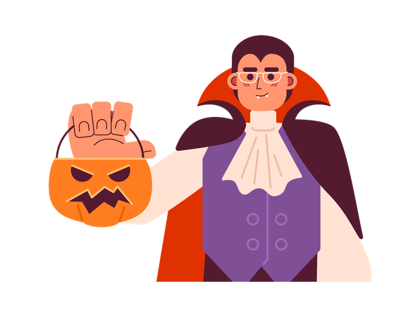 Glasses vampire holding trick or treat basket  Illustration