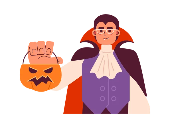 Glasses vampire holding trick or treat basket  Illustration