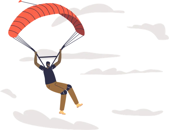 Professioneller Gleitschirmspringer Fallschirmspringer Fallschirmsprung Sprung Mit Fallschirmfliege Gluckliches Lacheln Mannliche Zeichentrickfigur Paragliding Extremsport Hobby Konzept Flache Vektorillustration Illustration