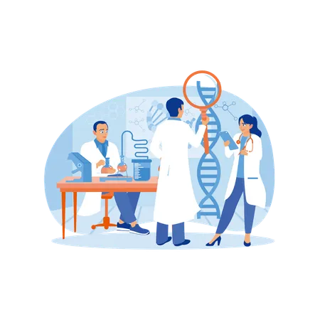 Gli scienziati conducono ricerche sulle molecole di DNA in laboratorio  Illustration