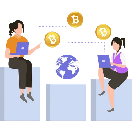 Global bitcoin transaction Illustration