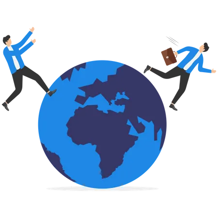 Global Business Competitor Innovation That Change The Agile World International Working Abroad Concept Businessman Compete By Running Away And Catch Each Other On The World Planet Earth Illustration