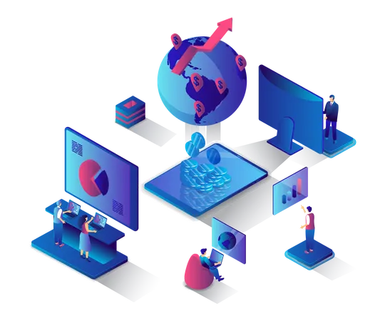 Global Business Strategy Concept 3 D Isometric Web Landing Page People Working In International Company Open And Manage Businesses Around The World Vector Illustration For Web Template Design 일러스트레이션