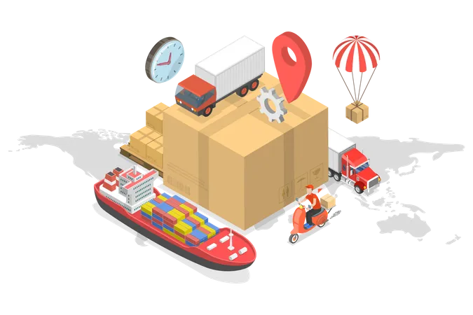 Global Cargo Shipping Illustration