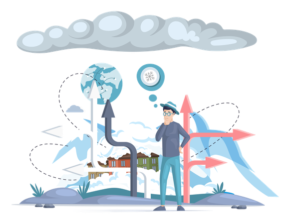 Global climate change with melting glaciers due to rising temperature  Illustration
