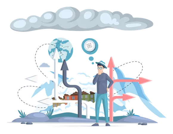 Global climate change with melting glaciers due to rising temperature  Illustration