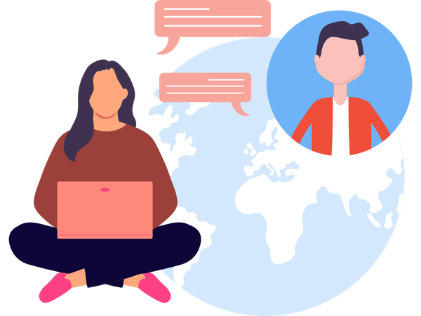 Global communication performed by team of employees  Illustration