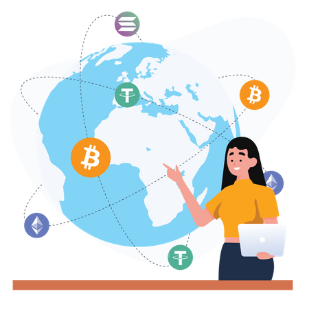 Global cryptocurrency network Illustration