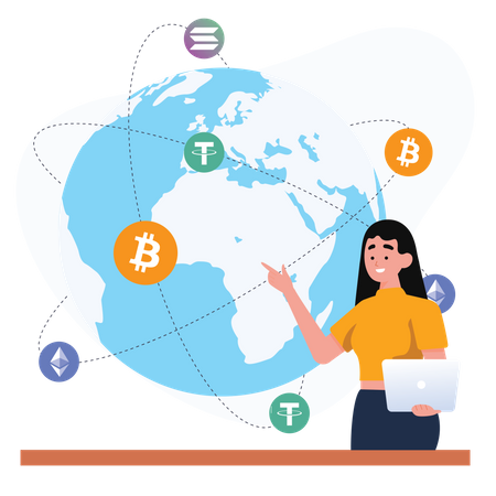 Global cryptocurrency network  Illustration