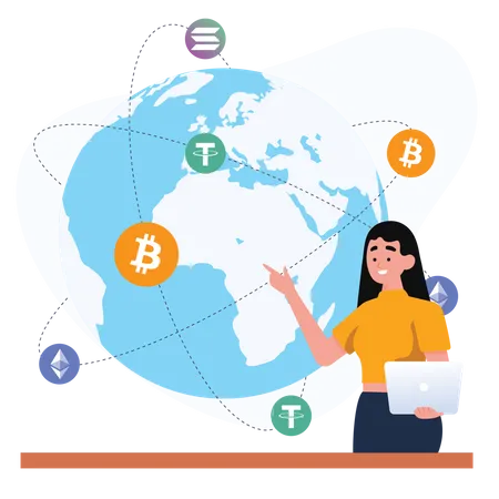 Global cryptocurrency network  Illustration