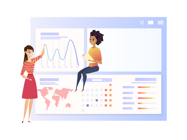 Global Data Analysis graph with Businesswoman  일러스트레이션