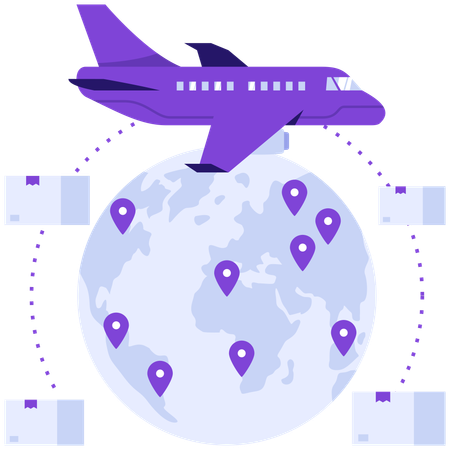 飛行機で世界へ配送  イラスト
