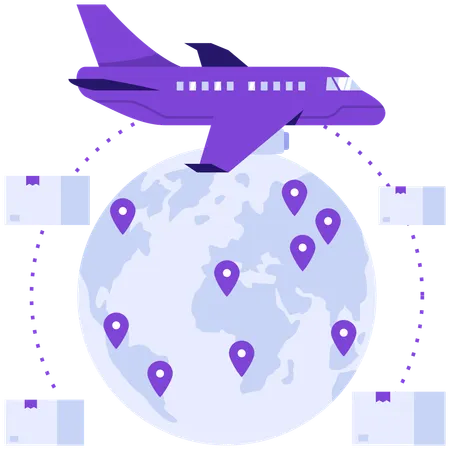 飛行機で世界へ配送  イラスト