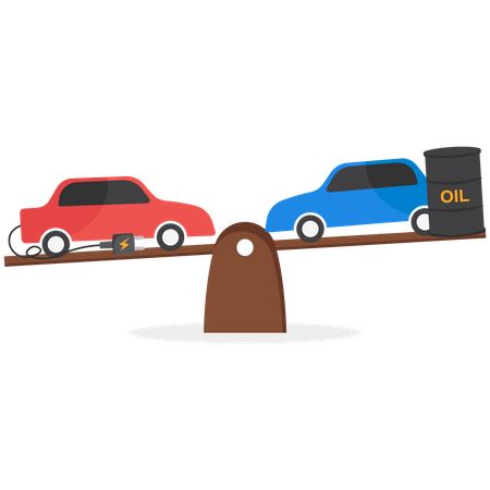 Global economic competition between electric cars and fuel combustion vehicles  Illustration