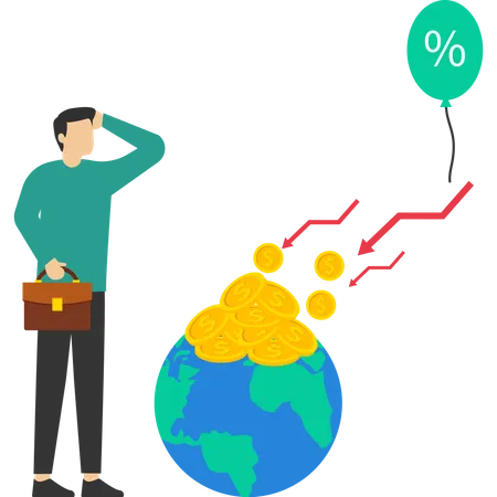 Global Economic Recession And High Inflation Financial Crisis And Stock Market Crash Policy Of Raising Interest Rates High Loss Businessman Loses Money Due To Economic Problems Vector Illustration