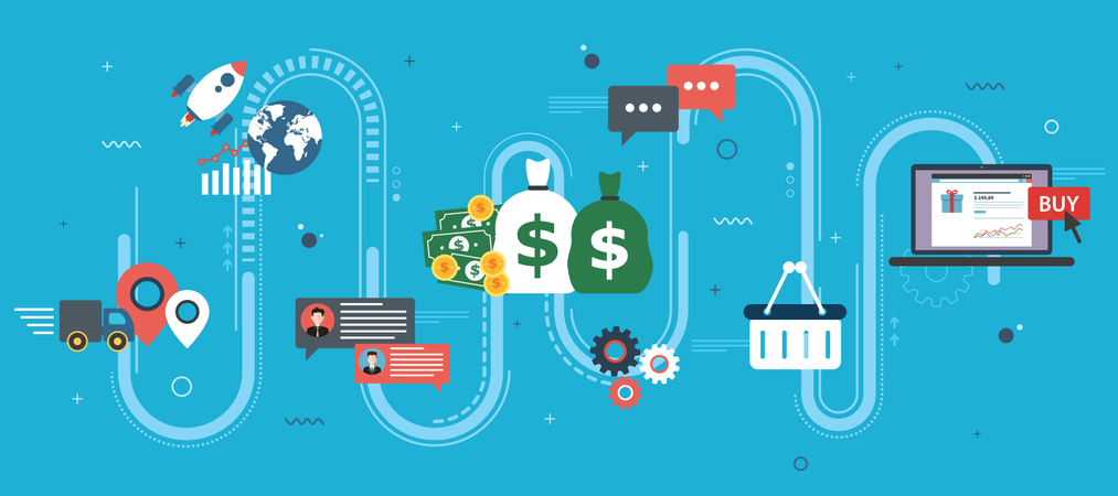 Global economy, business chart and trade success  Illustration