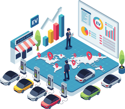 Global electric vehicle market growth analysis  Illustration