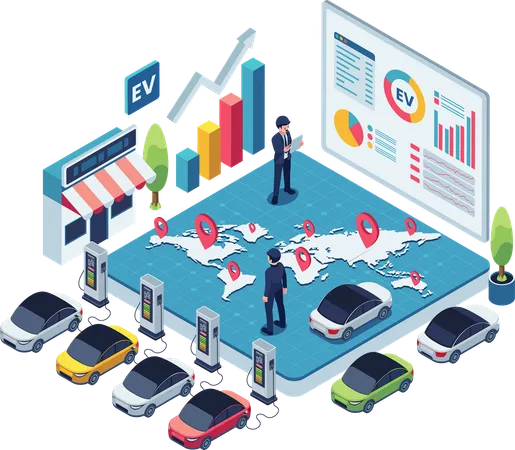 Global electric vehicle market growth analysis  Illustration