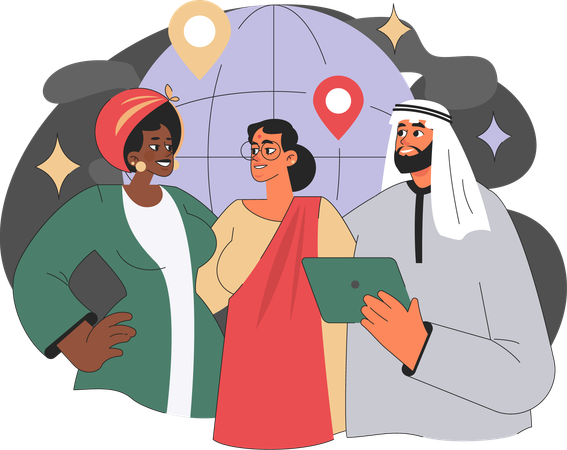 Global entrepreneurs meet up in market  Illustration