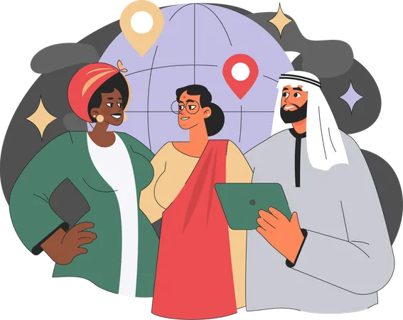 Global entrepreneurs meet up in market  Illustration