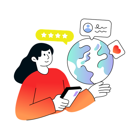 Global Feedback received by businesswoman  Illustration