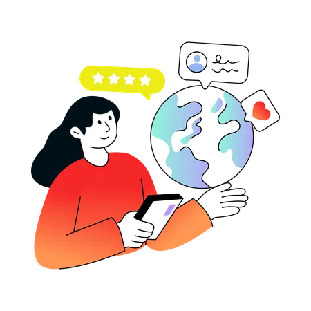 Global Feedback received by businesswoman  Illustration