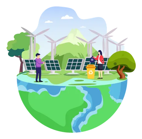 World Environment Day With People Caring For The Earth Save Planet Flat Vector Illustration Illustration