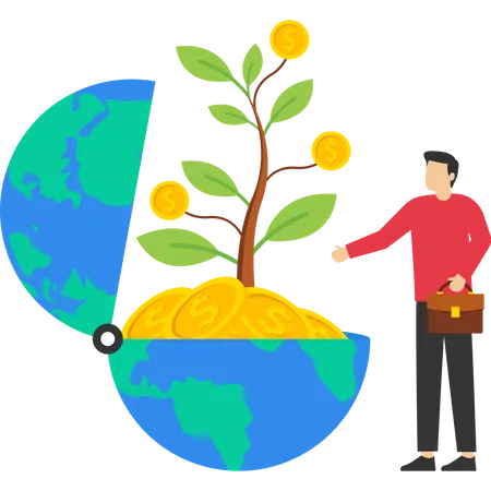 Entrepreneurs See The World To Achieve Cash Crops Global Investment Opportunity World Stock Mutual Fund International Or World Company Profit Growth Concept Illustration
