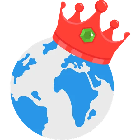 Global Leadership Concept World Crown Icon  Illustration
