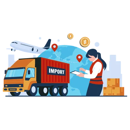 Global Logistic Distribution Service Illustration Concept Cargo Import Logistics Business Concept Vector Flat Illustration Illustration